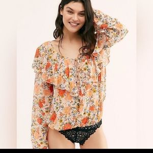 Free People intimately floral Orange body suit Say it to me boho S P